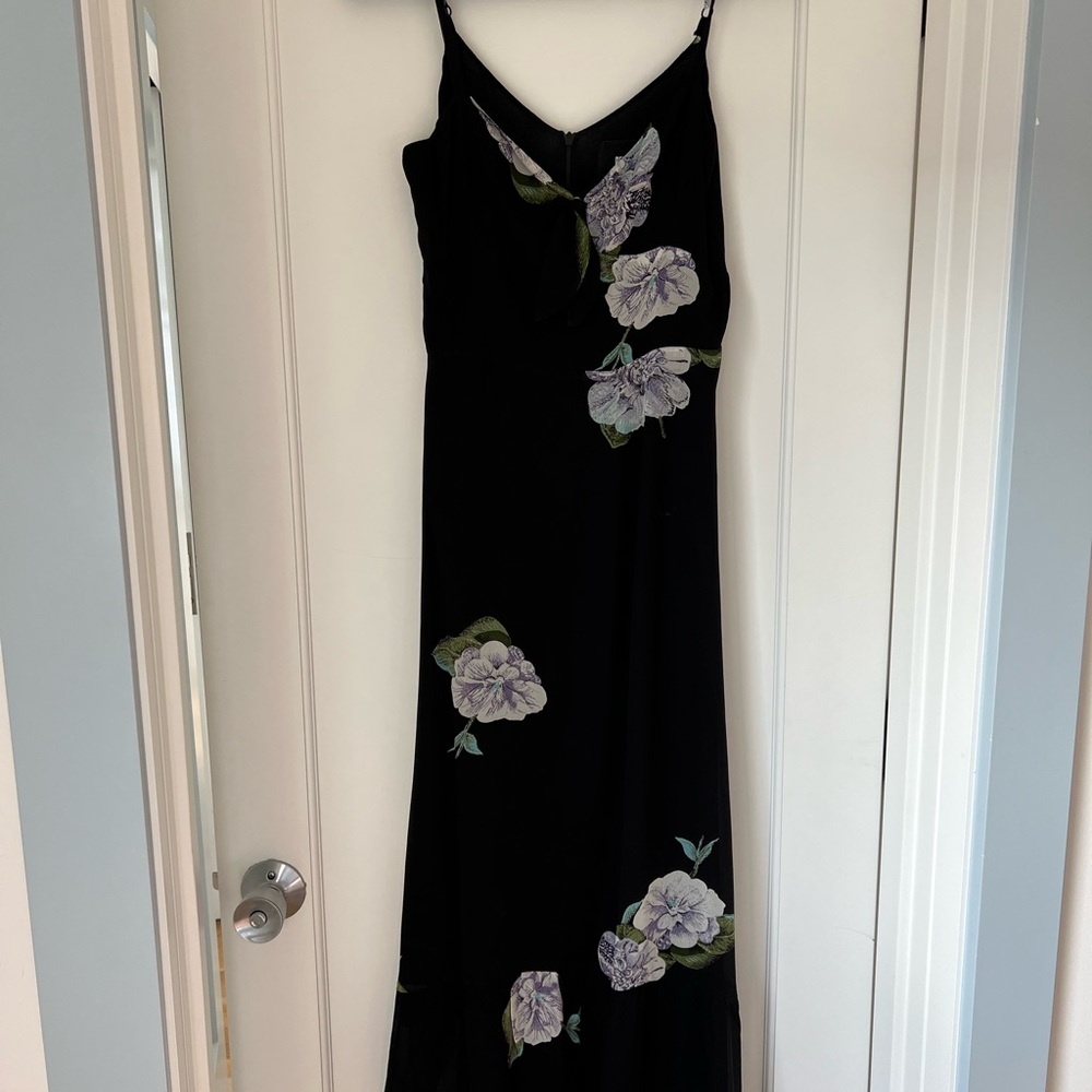 Reformation sz 4 black long floral print dress